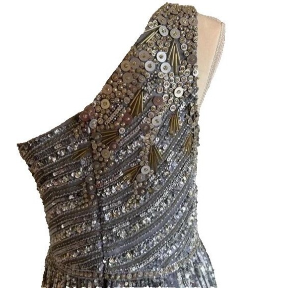 MAC DUGGAL Silver Embellished‎ One Shoulder A-Line Gown 5220 SZ 8 NWT $598 - Picture 6 of 8